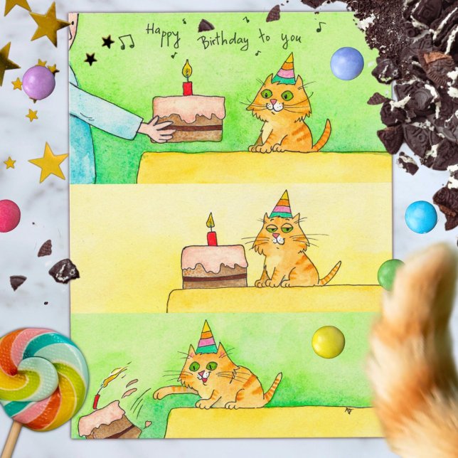 Carte postale d'anniversaire de chat drôle  (Créateur téléchargé)