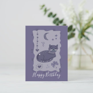 Carte postale d'anniversaire de chat nocturne fant