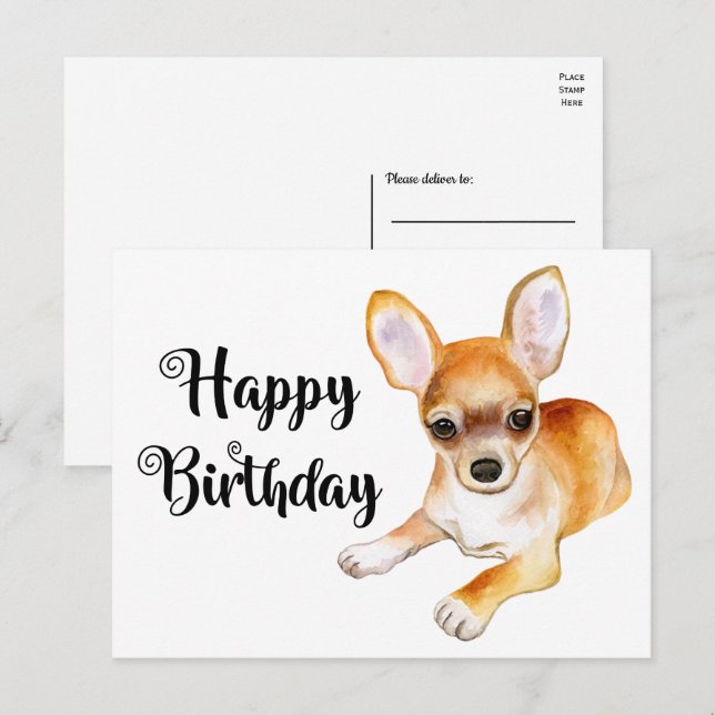 Carte postale d'anniversaire de Chihuahua mignon e (Devant / Derrière)