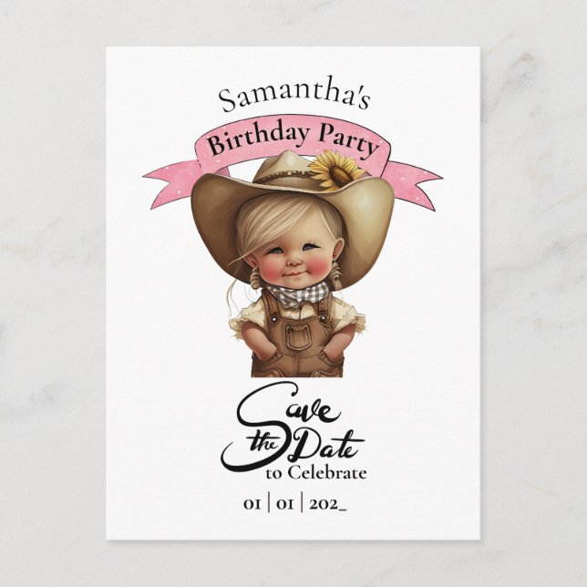 Carte postale d'anniversaire de Cowgirl mignonne (Devant)