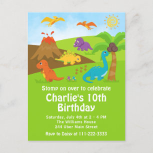Carte postale d'anniversaire de garçons dinosaures