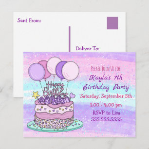 Carte postale d'anniversaire de la fille rose et v