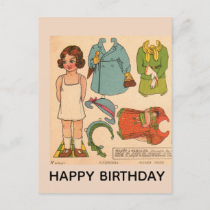 CARTE POSTALE D'ANNIVERSAIRE DE POUPÉE EN PAPIER V