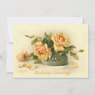 Carte postale d'anniversaire de vase à rose jaune