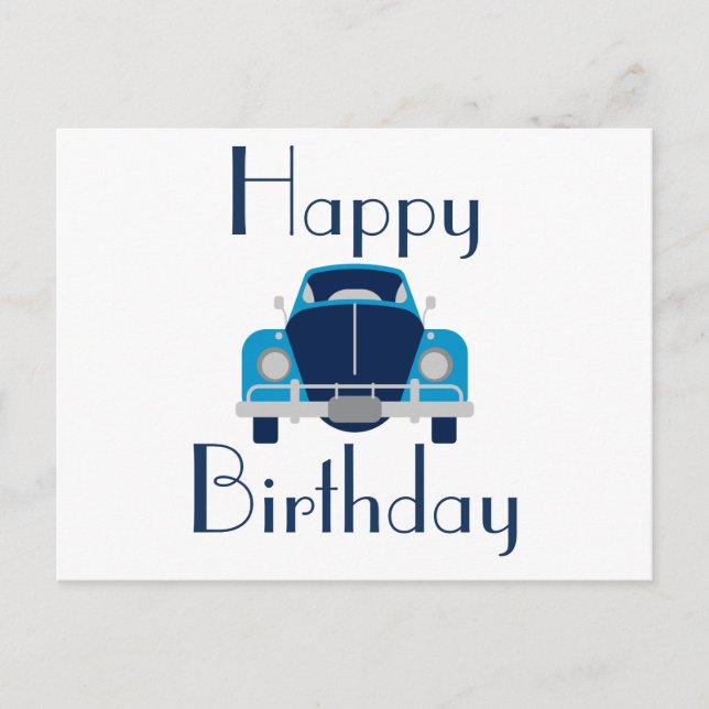 Carte postale d'anniversaire de voiture bleue joye (Devant)
