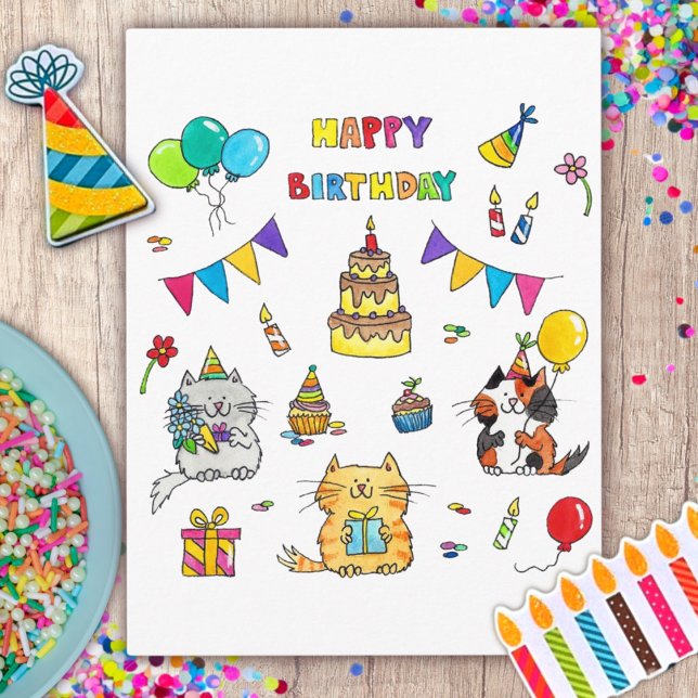 Carte postale d'anniversaire des chats (Créateur téléchargé)