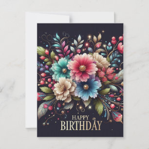Carte postale d'anniversaire : design floral color