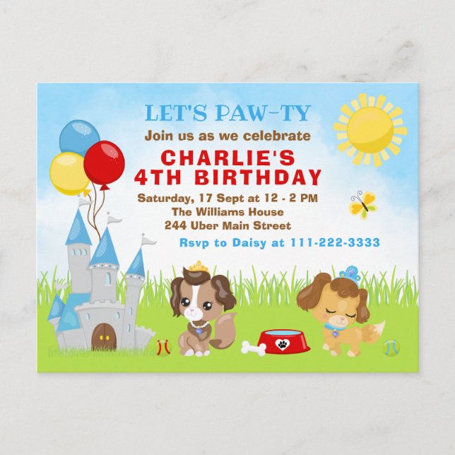 Carte postale d'anniversaire du château de chiens  (Devant)