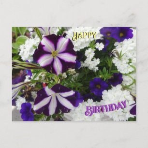 Carte postale d'anniversaire Fleurs Bleues Blanche