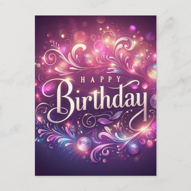 Carte postale d'anniversaire florale à paillettes  (Devant)