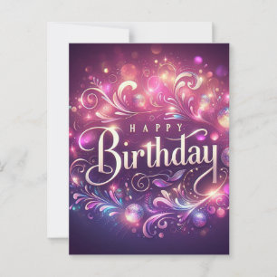 Carte postale d'anniversaire florale à paillettes 