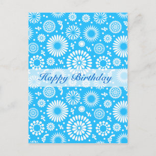 Carte postale d'anniversaire florale bleue vintage
