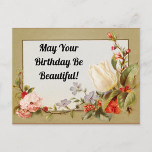 Carte postale d'anniversaire florale vintage
