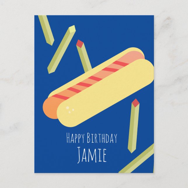 Carte postale d'anniversaire Frites et Hotdogs Nom (Devant)