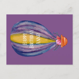 Carte postale d'anniversaire Montgolfière et fleur