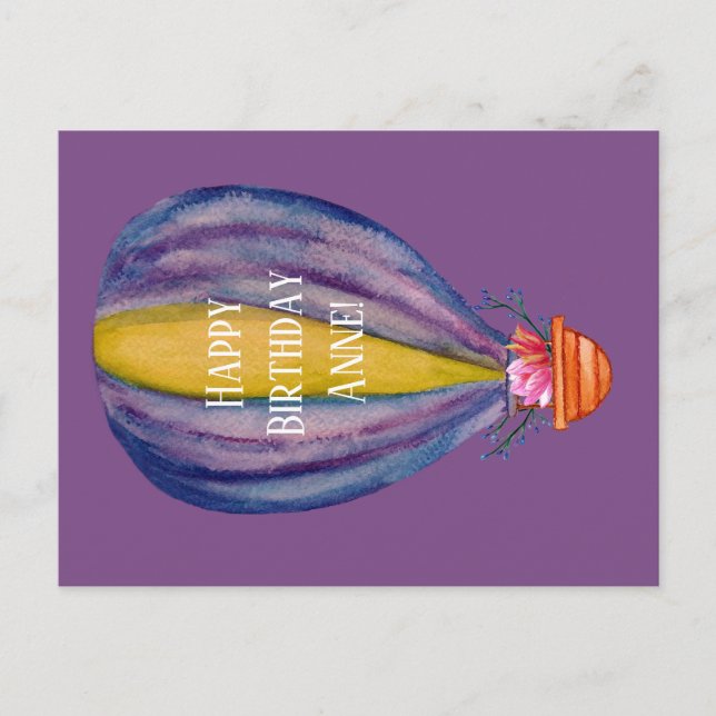 Carte postale d'anniversaire Montgolfière et fleur (Devant)