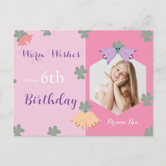 Carte postale d'anniversaire photo florale minimal (Devant)