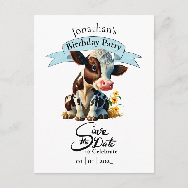 Carte postale d'anniversaire pour garçon de la vac (Devant)