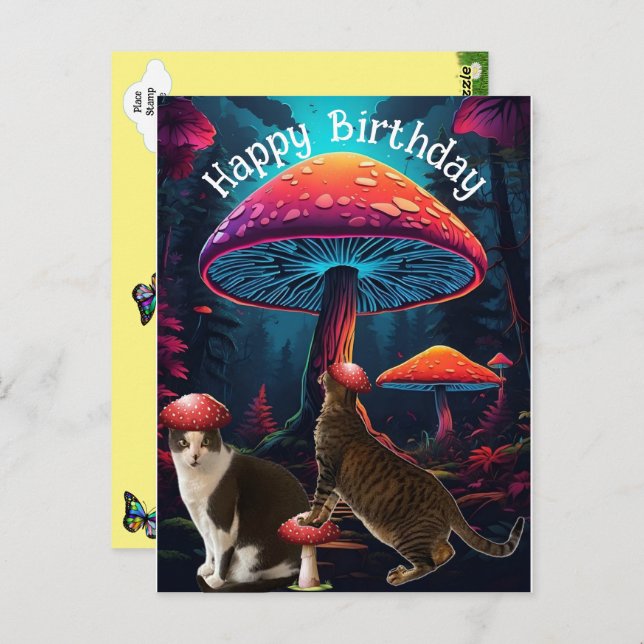 Carte postale d'anniversaire pour les champignons  (Devant / Derrière)