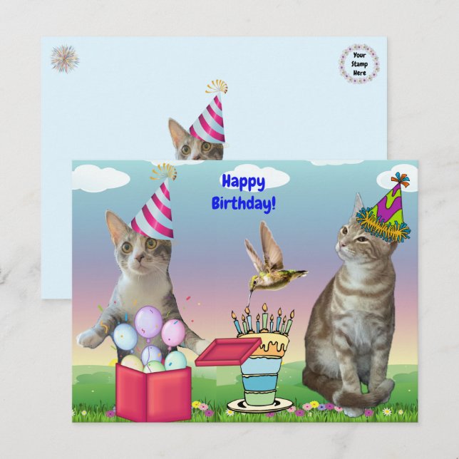 Carte postale d'anniversaire pour les chats Tito e (Devant / Derrière)