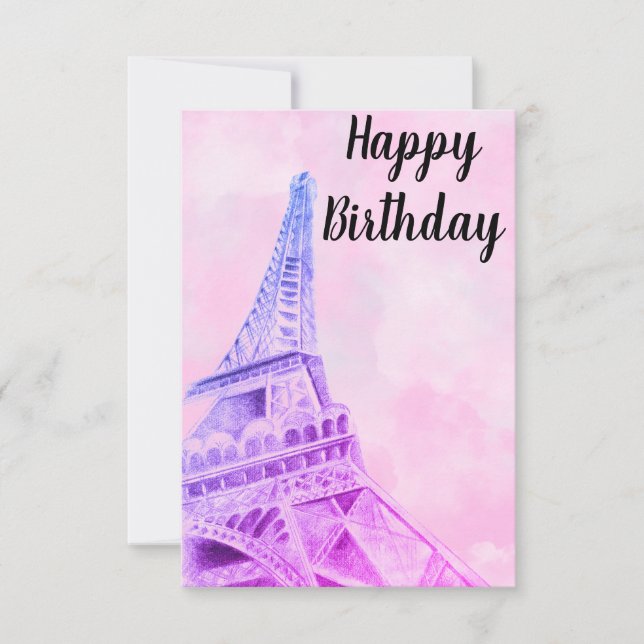 Carte postale d'anniversaire rose de la Tour Eiffe (Devant)
