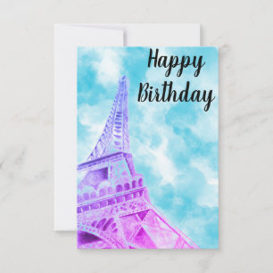 Carte postale d'anniversaire rose de la Tour Eiffe