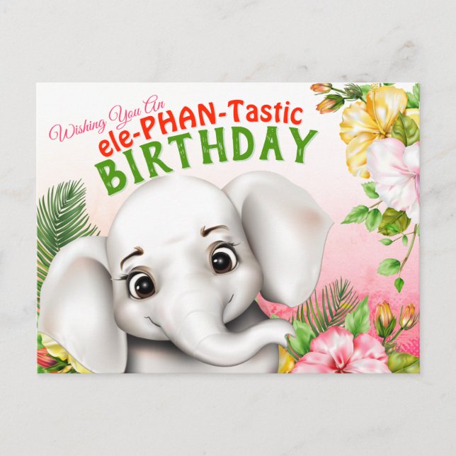 Carte postale d'anniversaire Safari Éléphant (Devant)