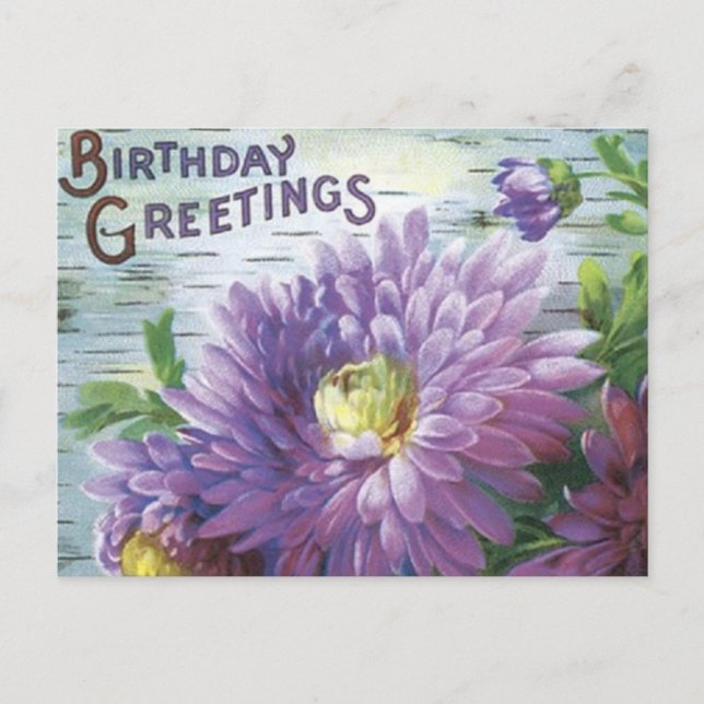 Carte Postale D'Anniversaire vintage Avec Fleurs (Devant)