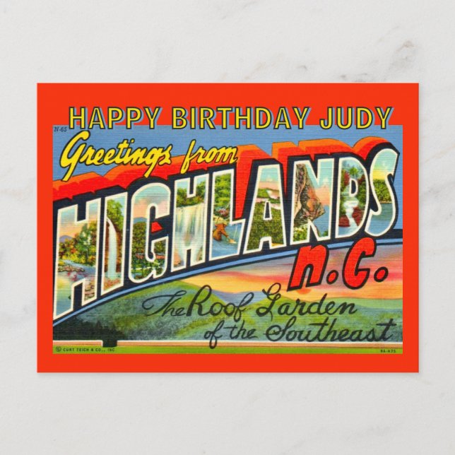 Carte postale d'anniversaire Vintage Highlands NC (Devant)