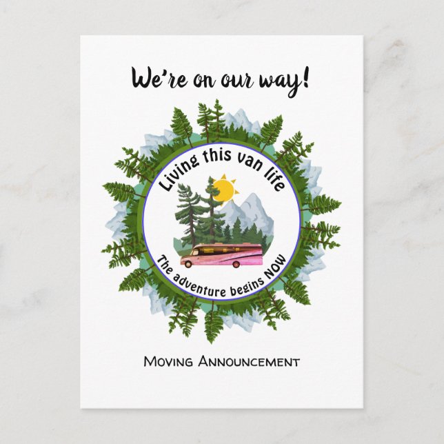 Carte postale d'annonce de camping en van aménagé (Devant)