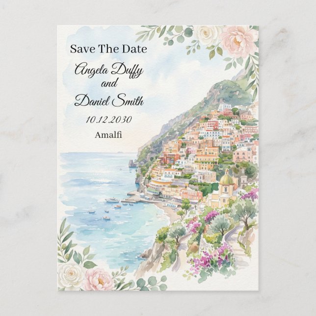 Carte postale d'annonce de date de mariage bleu pâ (Devant)
