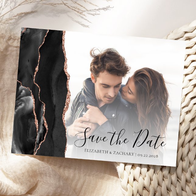 Carte postale d'annonce de date de mariage en agat (Créateur téléchargé)