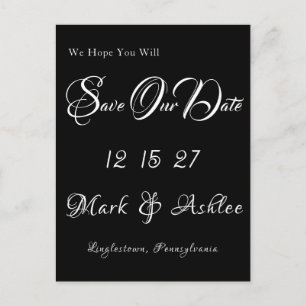 Carte postale d'annonce de date de mariage noir et