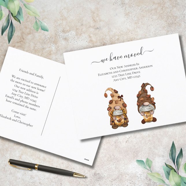 Carte postale d'annonce de déménagement de Gnome d (Coffee Gnome Moving Announcement postcard)