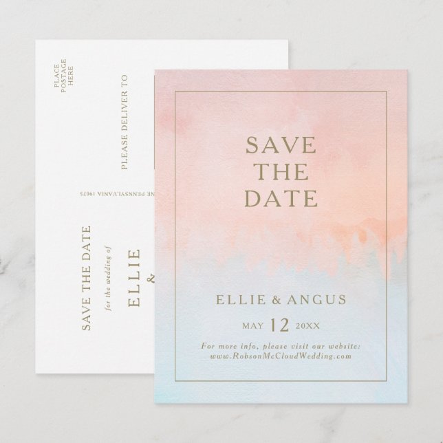 Carte postale d'annonce de mariage à l'aquarelle d (Devant / Derrière)