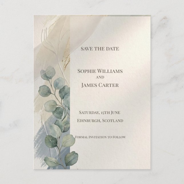 Carte postale d'annonce de mariage au eucalyptus g (Devant)