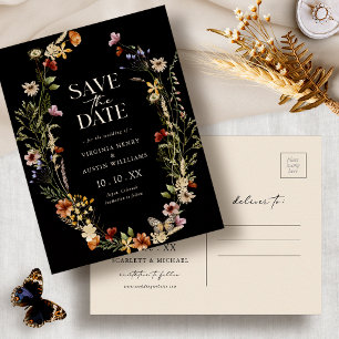 Carte postale d'annonce de mariage bohème noir