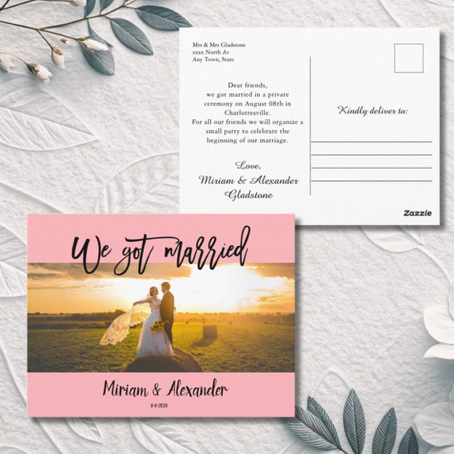 Carte postale d'annonce de mariage rose poudré Nou (Créateur téléchargé)