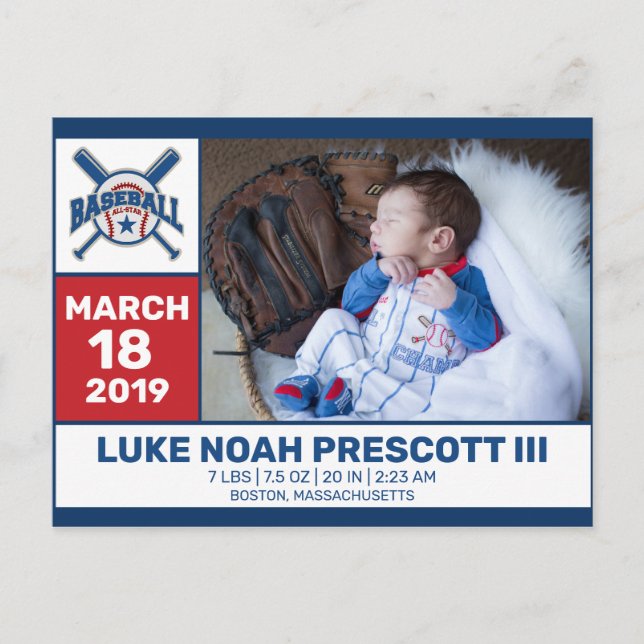 Carte postale d'annonce de naissance de baseball a (Devant)