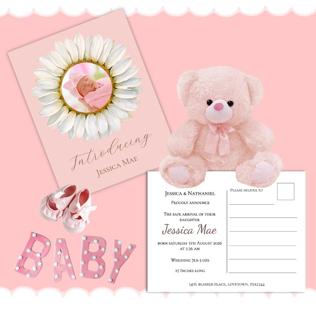 Carte postale d'annonce de naissance Fleur de marg (Créateur téléchargé)