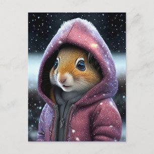 Carte Postale dans la neige, mignon écureuil