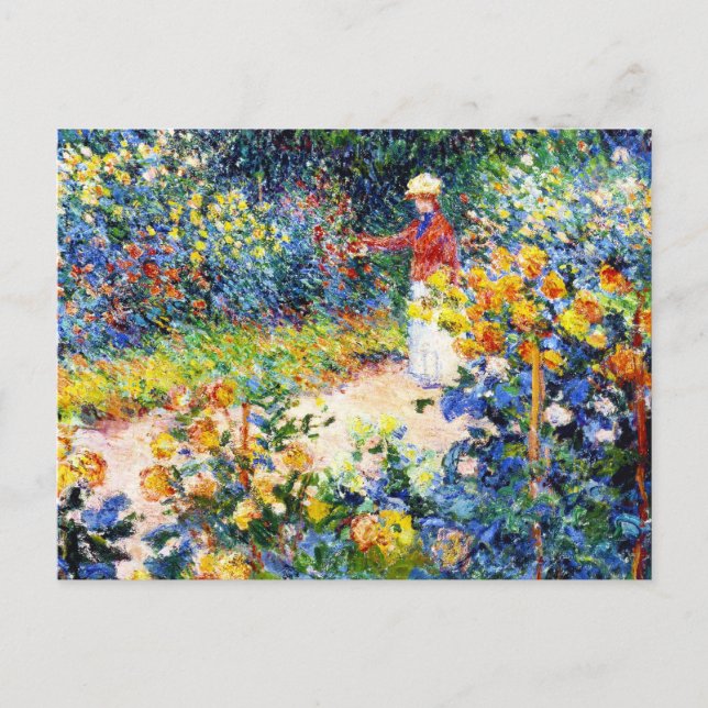 Carte Postale Dans le jardin Claude Monet femme peinture (Devant)