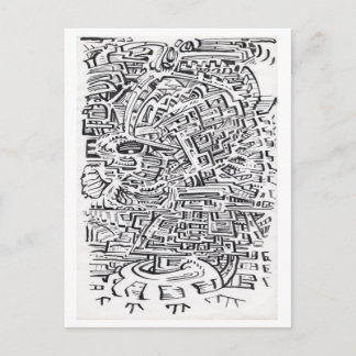 Carte Postale Dans un entre-lieu, dessin à l'encre