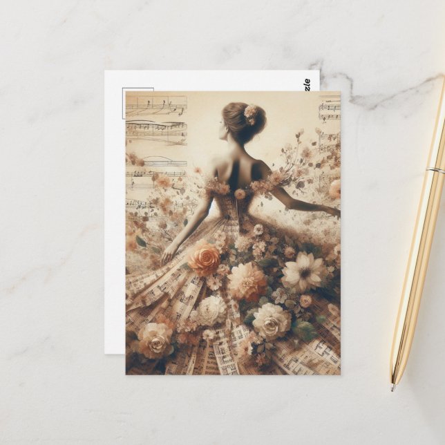 Carte Postale Danse à la collection de musique florale (Devant/Arrière en situation)