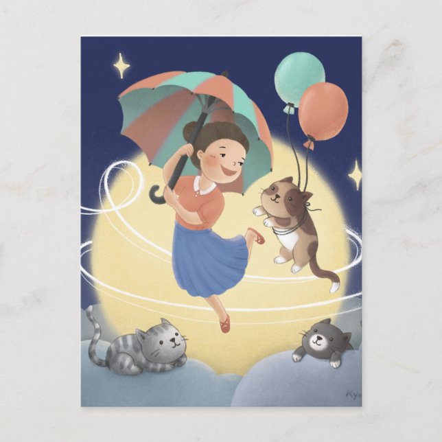 Carte Postale Danse avec les chats la nuit de la Lune (Devant)