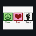 Carte Postale Danse de la paix<br><div class="desc">Il comprend un couple dansant,  un signe de paix et un coeur. J'adore danser.</div>