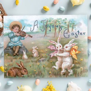 Carte Postale Danse Vintage Whimsical Bunnies de Pâques