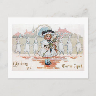 Carte Postale Danse Vintage Whimsical Bunnies et Enfant de Pâque