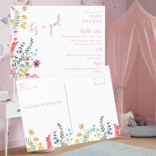 Carte Postale Danser Fleur sauvage rose C'est un Baby shower de 
