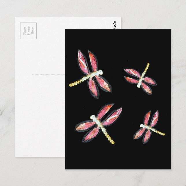 Carte Postale Danser l'art des insectes Dragonine rose (Devant / Derrière)